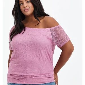 Torrid Off-Shoulder Tee Lace Mauve